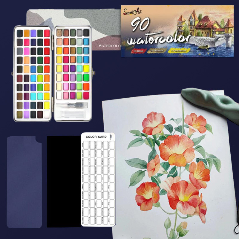 

90 Color Solid Watercolor Pigment Set Bright Color Portable Durable For Outdoor Sketching Painting Exercises Beginner Artists