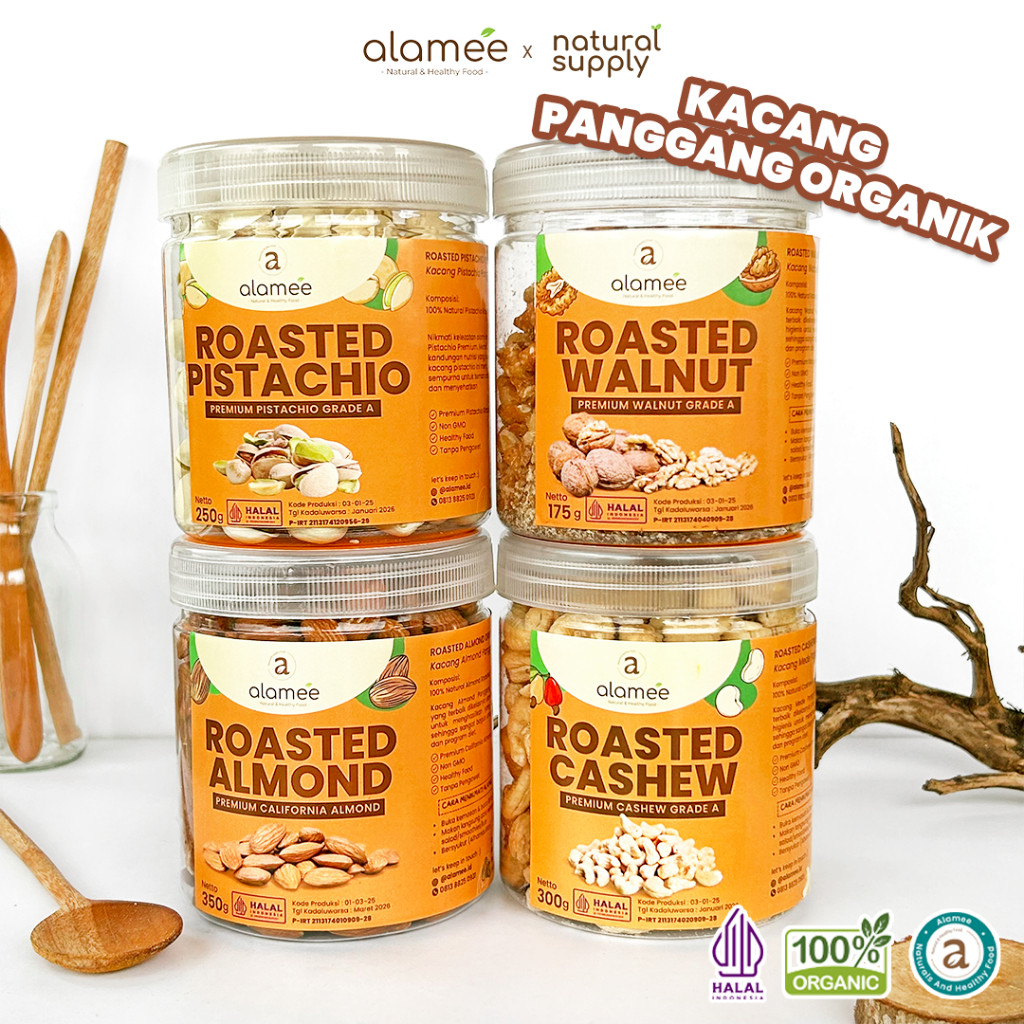 

ALAMEE Kacang Almond Almon Mede Walnut Pistachio Kupas Panggang Roasted