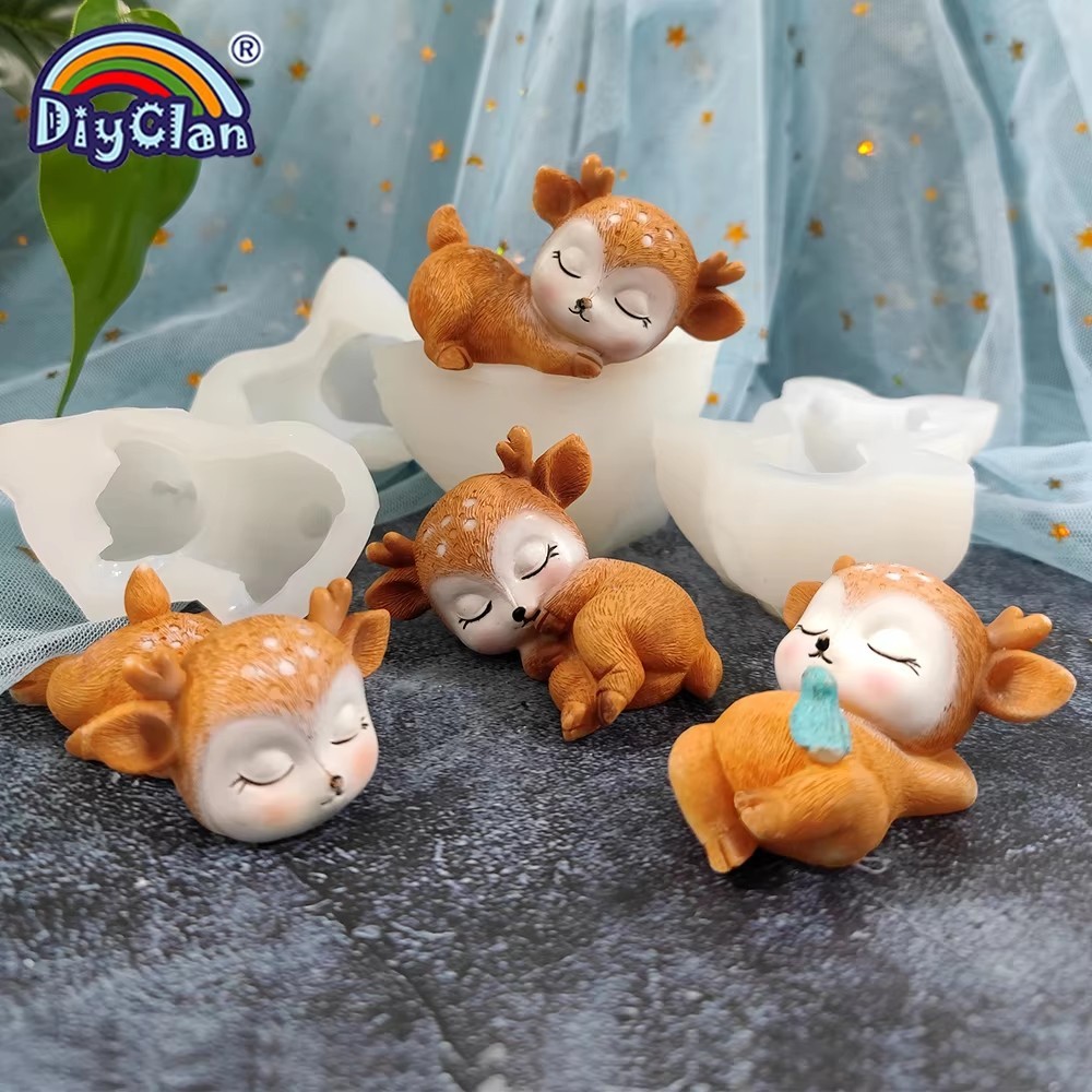 

3D Cute Deer Silicone Candle Mold DIY Decorating Tools Sika Deer Aromatherapy Gypsum Handicrafts Mould Household Items Ornament