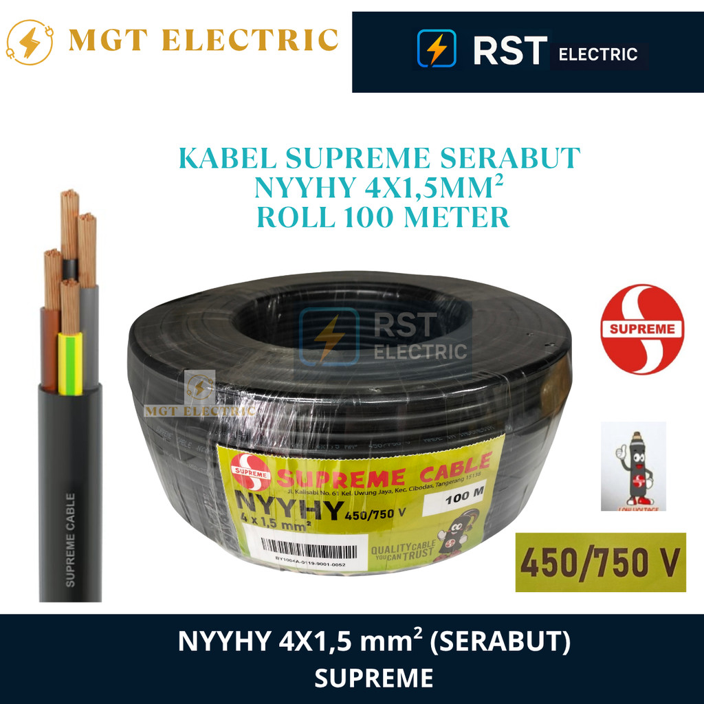SUPREME NYYHY 4X1.5 MM ROL 100 METER  / NYYHY SUPREME  4X1,5 MM ROL 100M / KABEL LISTRIK SERABUT HIT