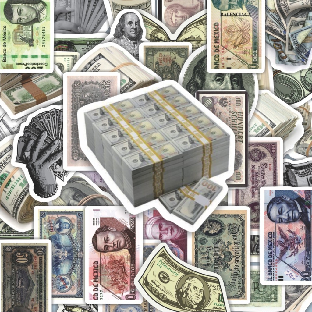 

100PCS Lucu Stiker Money [Mata Uang] V1 Stiker Aesthetic Stiker Anti Air Stikers Berperekat Waterproof sticker decal buat Motor Helm Buku Journal Koper Casing HP Laptop Botol Minum Hadiah anak