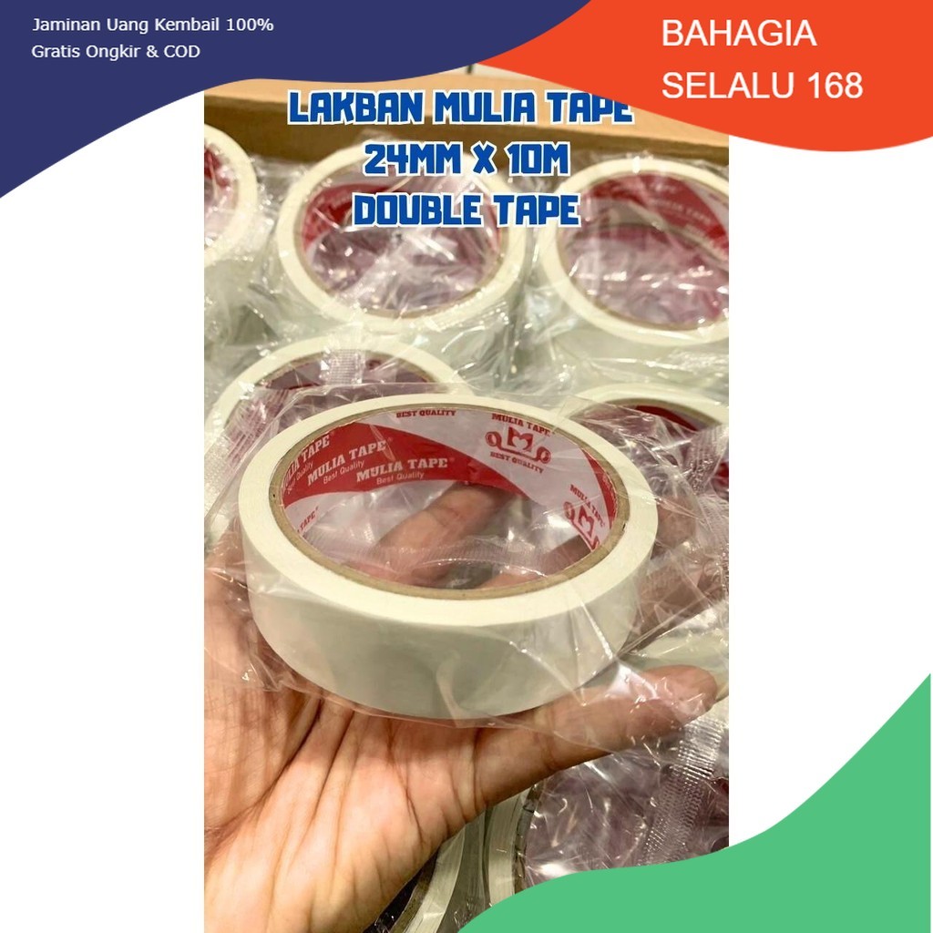 

Double Tape Mulia Tape Ukuran 24mm x 10m Kemasan 1 Dus Isi 144 Roll