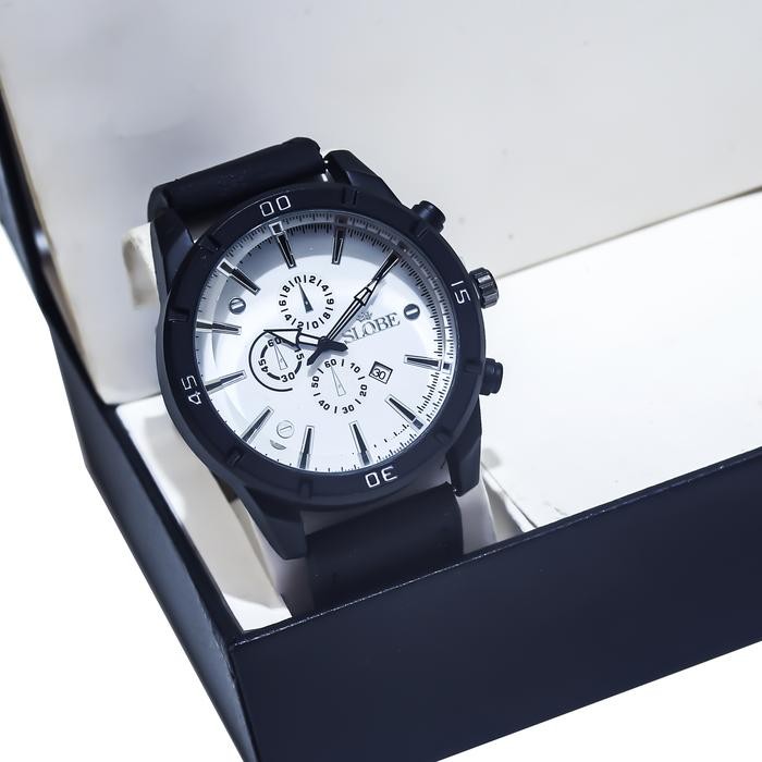 SLOBE Jam Tangan Pria Kulit Analog Free Box Kode 2.11 - Hitam.Putih
