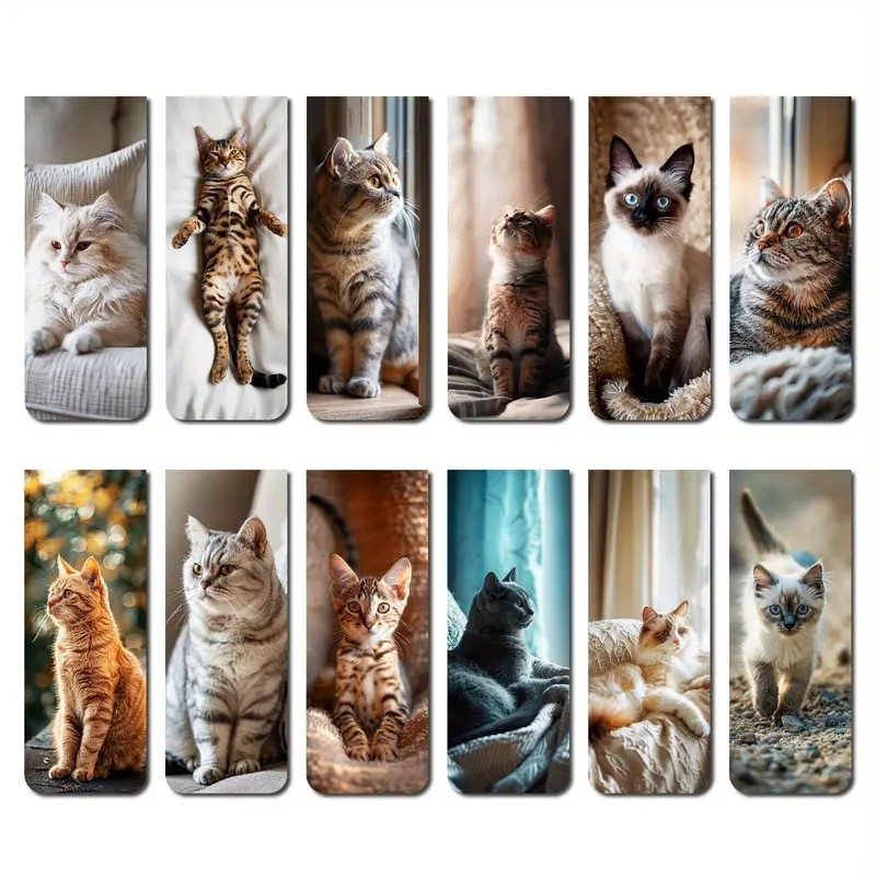 

12 Pcs Cat Magnetic Bookmarks - Assorted Pet Design Page Markers for Readers, Students, and Teachers - Paper Reading Supplies an