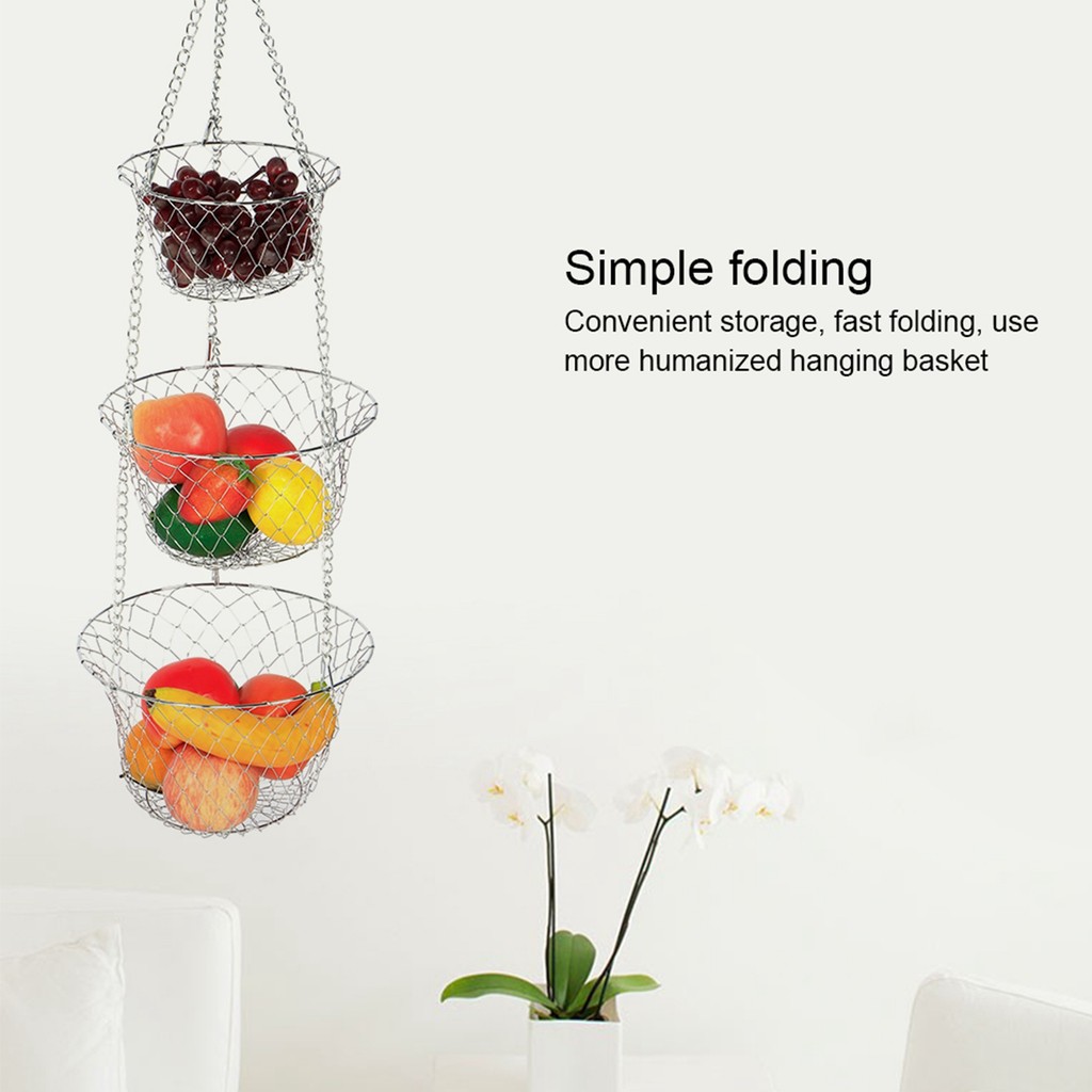 3Tier Flower Basket Iron Wire Hanging Vegetable Storage Fruit Organizer Basket Kitchen Supplies Frui