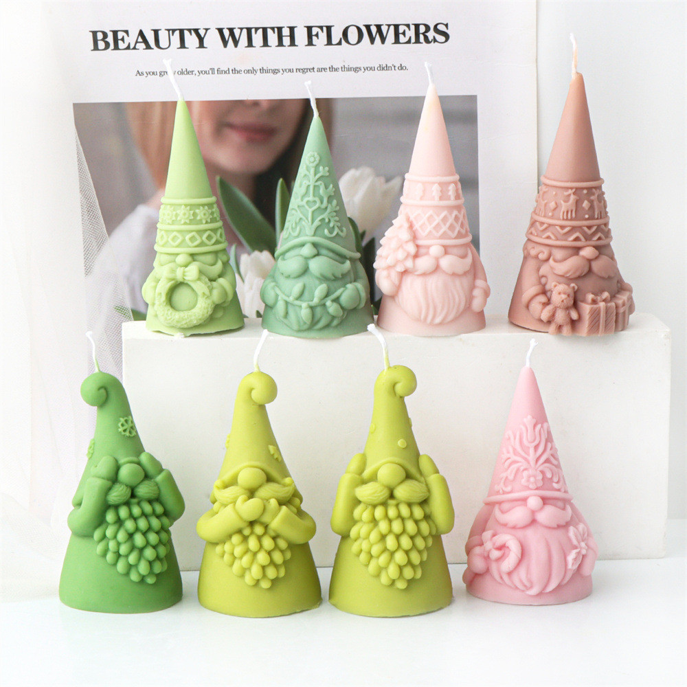 

Christmas Claus Candle Silicone Mold 3D Silicone Dwarf Candle Mold DIY Home Decor Winter Patterned Cap Santa Plaster Mould