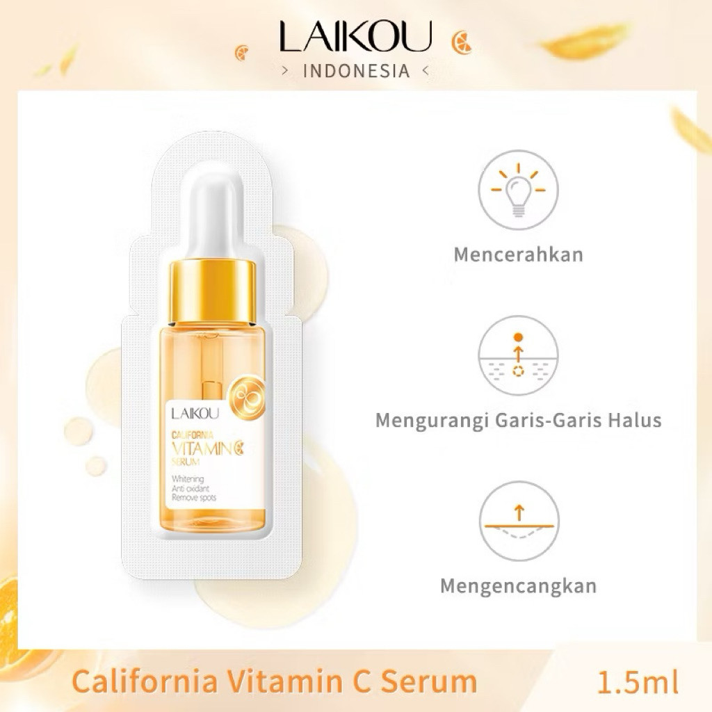 LAIKOU Vitamin C Serum 1.5ml – Essence Pencerah Wajah, Anti-Aging, Hilangkan Bekas Jerawat & Meratak