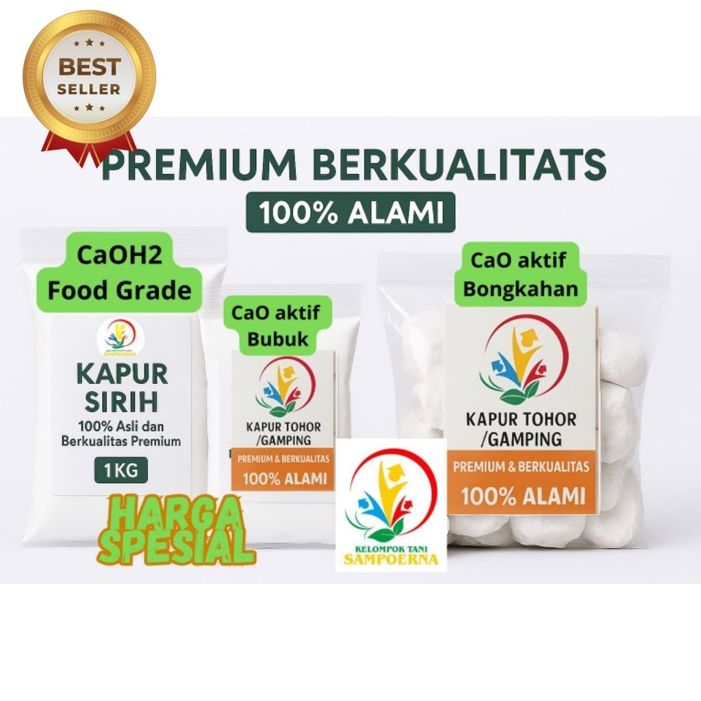 

Kapur Sirih Premium Food Grade CaOH2 | Kapur Tohor /Gamping CaO aktif Bongkahan & Bubuk