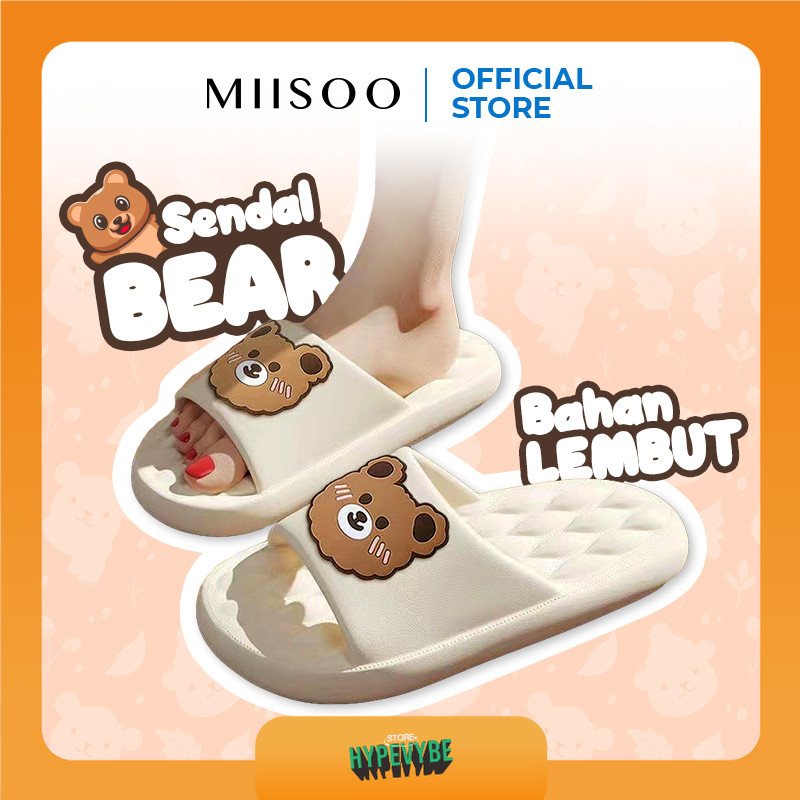 HypeStore -  Sandal Beruang Sandal Slop Wanita Karet Motif Beruang Sandal Slip Karet Sandal Rumah-li