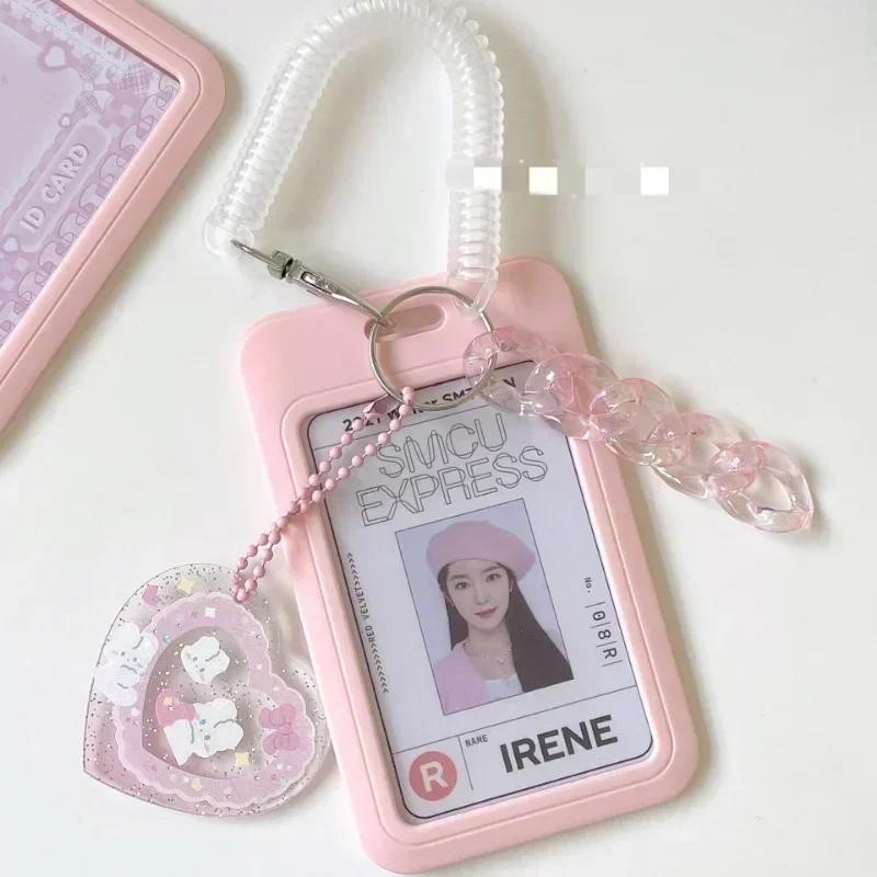 

ABS Slide Kpop Photo Card Holder Anti-lost Keychain 3 Inch INS White Idol Protective Case Bag Bus Cards Sleeves Supplies