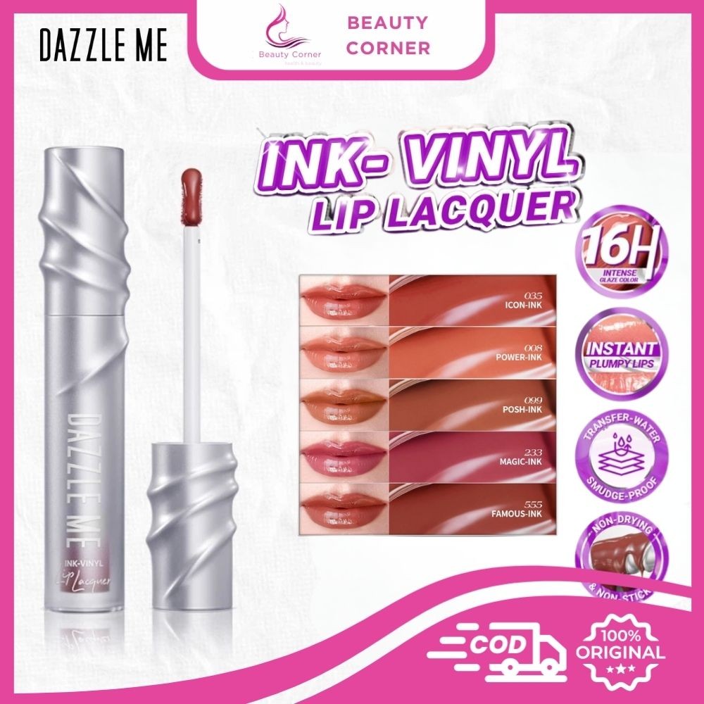 Dazzle Me Ink-Vinyl Lip Lacquer | Lip Cream 16 Jam Transferproof Waterproof Anti Geser Plump Dazzle 