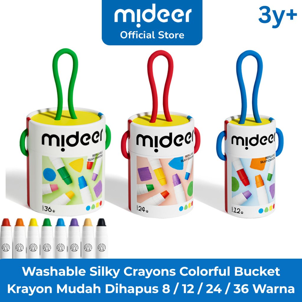 

Mideer Washable Silky Crayon 8 / 12 / 24 / 36 Warna Colorful Bucket Krayon Mewarnai Alat Warna Set Anak Wipe and Clean