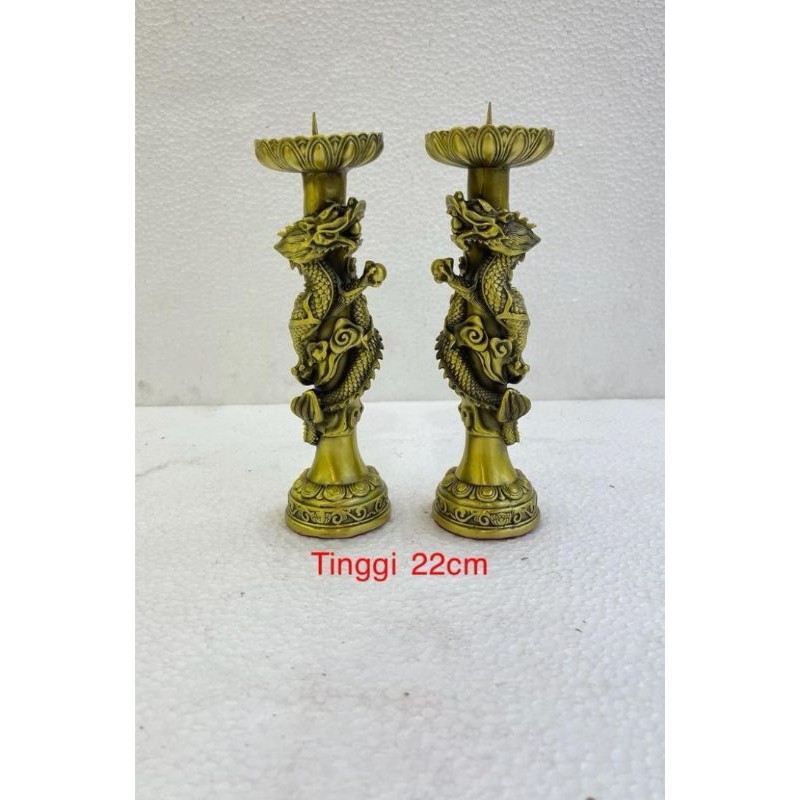 tempat lilin / kaki lilin  / tatakan lilin - motif lingkar naga - kuningan - tinggi 22cm