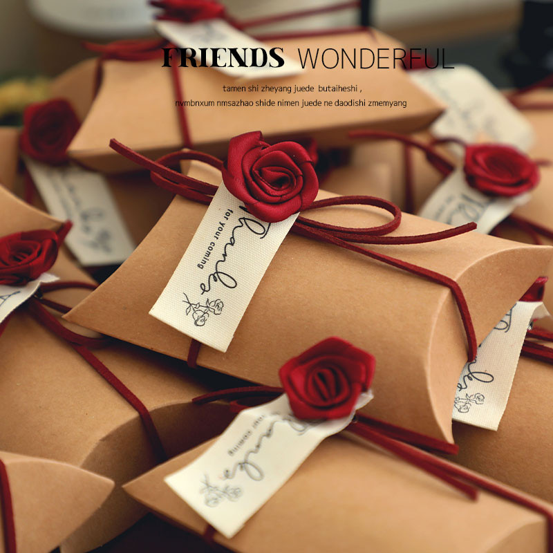 

20pcs/Lot Simple Retro Rose Wedding Candy Box Holiday Party/Valentine's Day/Birthday Small Gift Packaging Box Kraft Paper Box