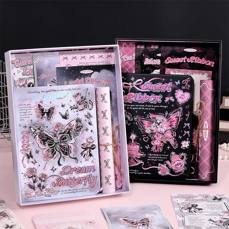 

Butterfly's new notebook gift box set contains sticky notes, postcards, letterheads, envelopes, stationery, office art gifts