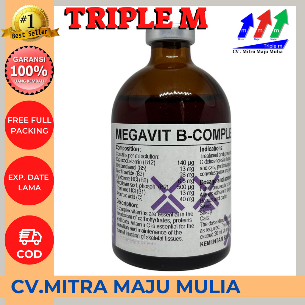MEGAVIT B COMPLEX 100 ML DUTCHFARM - Vitamin B Complex & Vitamin C Hewan Sapi Kambing Domba Kelinci 