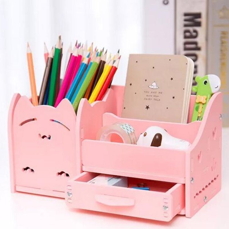 

Multi-Functional Pen Holder Students Cute Desktop Accessories Stationery Barrels Storage Wood Box Desk Pen Pencil Organizer New