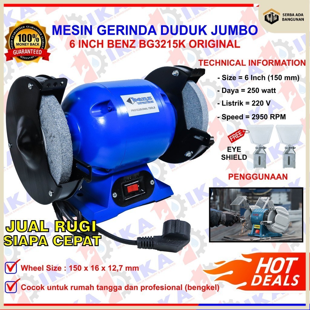 SAB BENZ BG3215K 6 Inch Mesin Gerinda Gurinda Duduk Benz Grinder Mesin Poles asah duduk