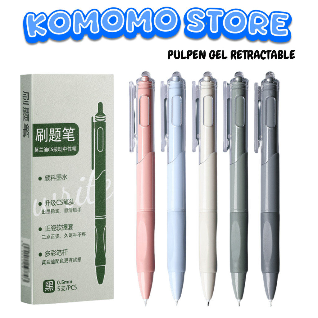 

KMM Pulpen Netral H1039 Set 5 Pcs Pena 0.55mm Alat Tulis Sekolah Dan Kantor Gel Retractable Cepat Kering