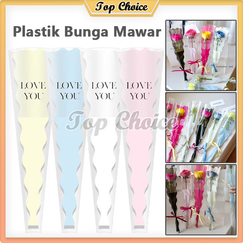 

50 Lembar Single Flower Packaging / Clear Rose Sleeve / Plastik Bunga Wisuda