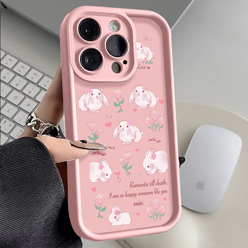 Kelinci Lucu Casing Untuk IPhone 16 11 15 13 14 12 Pro Max 7Plus 8Plus SE 2020 XR X XS Max 16 7 8 6S