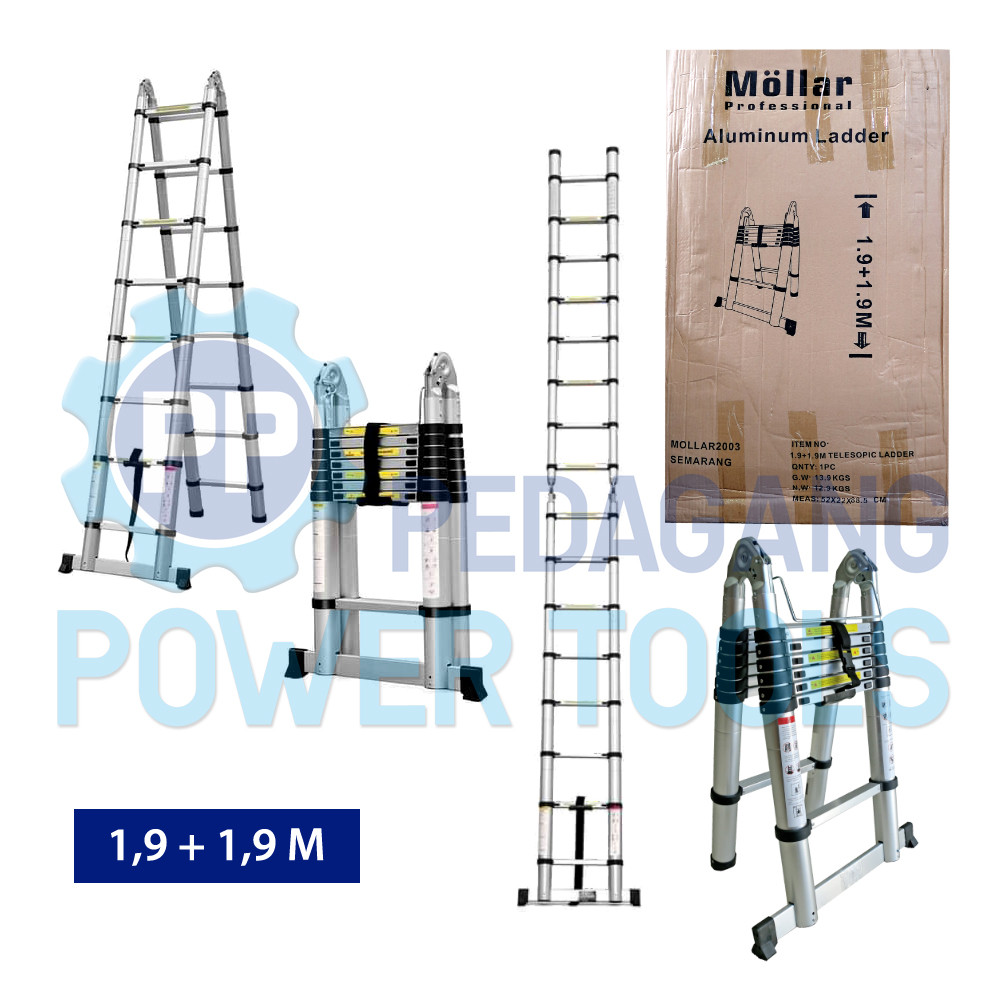

TANGGA LIPAT A 1.9 + 1.9 TANGGA TELESKOPIK DOUBLE ALUMINIUM 3.8 METER