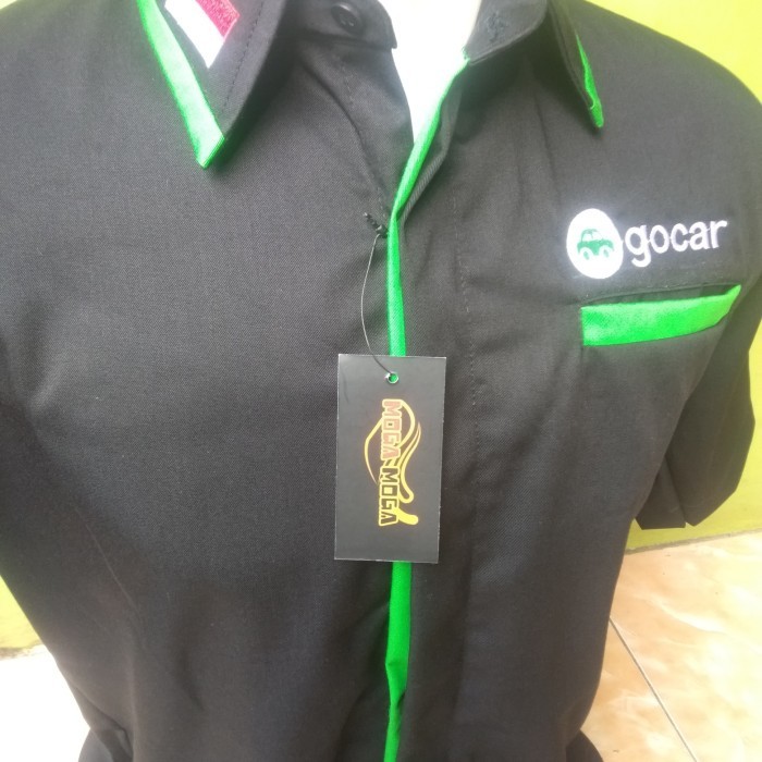 baju driver gocar lengan pendek kemeja pria seragam kerja warna hitam - Hitam, S