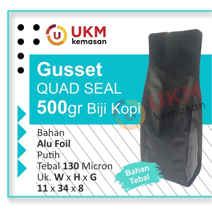 

Gusset Kopi Hitam Quad Seal 500 gr Kopi VALVE Premium Tebal - Hitam