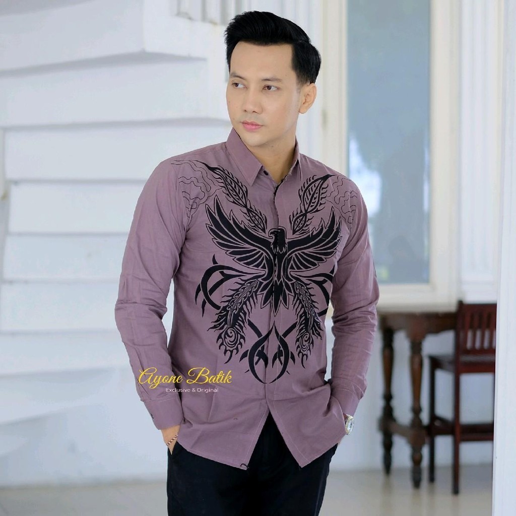 Kemeja batik pria warna Taro GARUDA Batik pria warna ungu taro lengan panjang kemeja batik mewah war