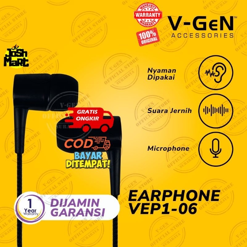 Headset Murah V-GeN VEP1-06 Wired Handsfree Earphone Headset Original Extra Bass Garansi