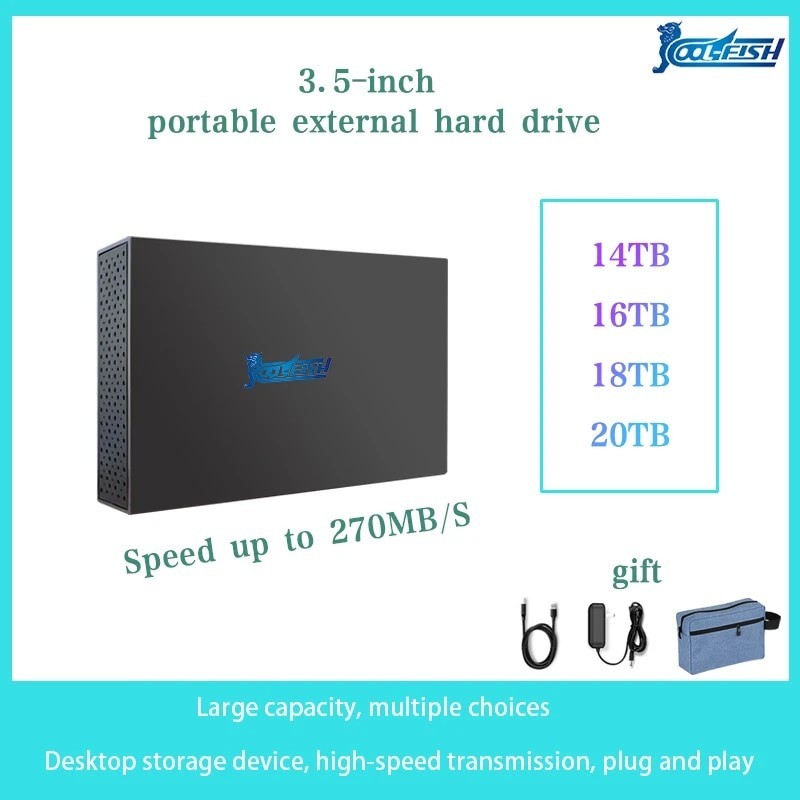 CoolFish External Hard Disk Hdd14TB 16TB 18TB 20TB External Disk 3.5Inch High-capacity External Hard
