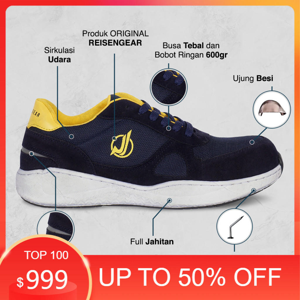 PREMIUM / REISEN GEAR - MAKAW |sepatu safety sneaker biru navy sepatu safety model kasual sepatu spo