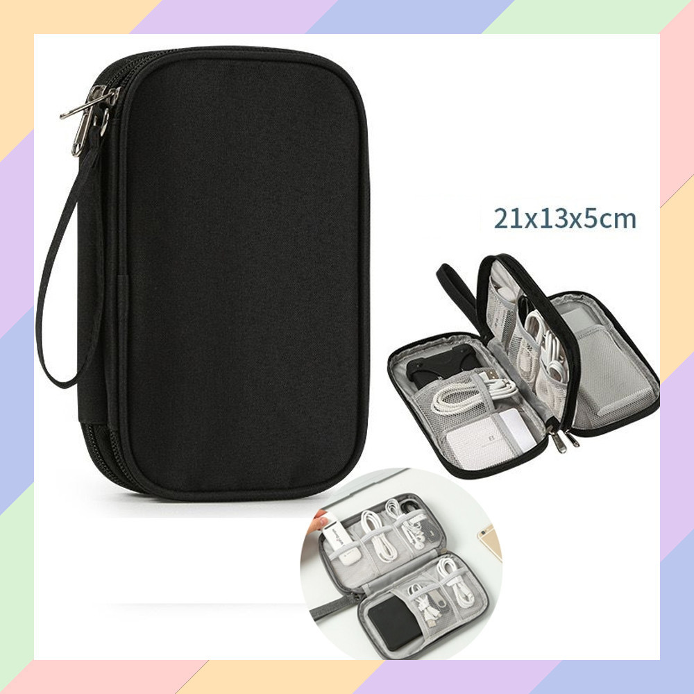 TW11 Tas GADGET 2 LAPIS Double Layer Travel Zipper Organizer Besar Bag Handphone Charger Headset 02A
