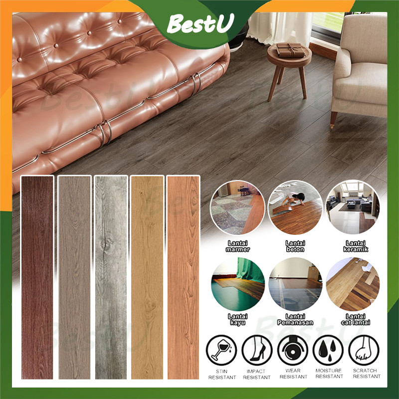 Dengan Lem Vinil Sticker Perekat 91,5CM X 15,2CM/Stiker Lantai Vinyl Motif Kayu Premium/Sticker Viny