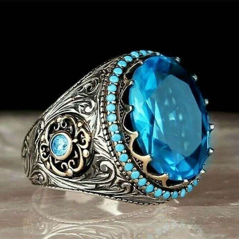 cincin batu permata biru/cincin pria elegan/aksesoris