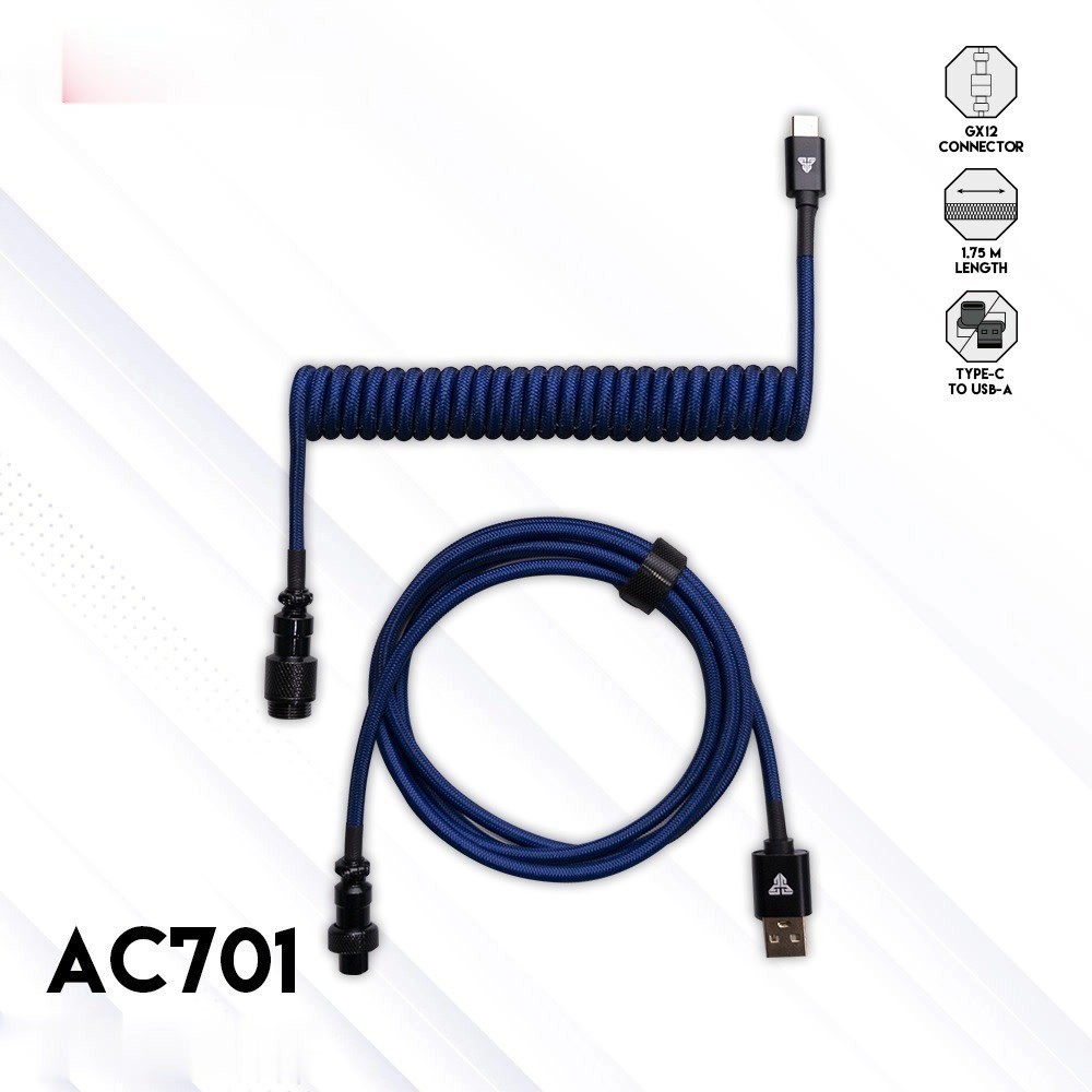 Coiled cable AC701 1.8M Braided Cable and PET Mesh Double Sleeved Type-C Reversed Coil Cable for Mec