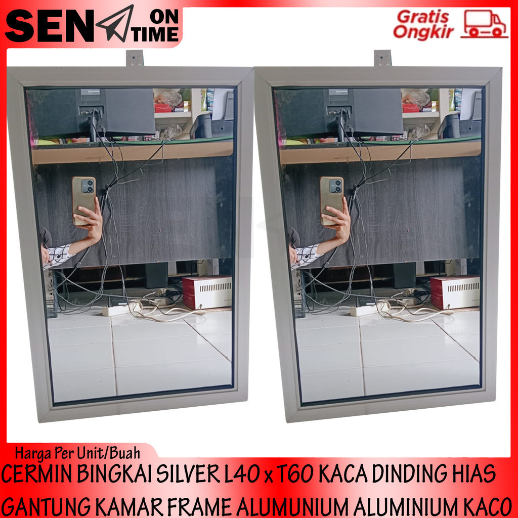 Cermin Bingkai Silver L40 X T60 Kaca Dinding Hias Gantung Tembok Kamar Persegi Bingkai Frame Lis Lis