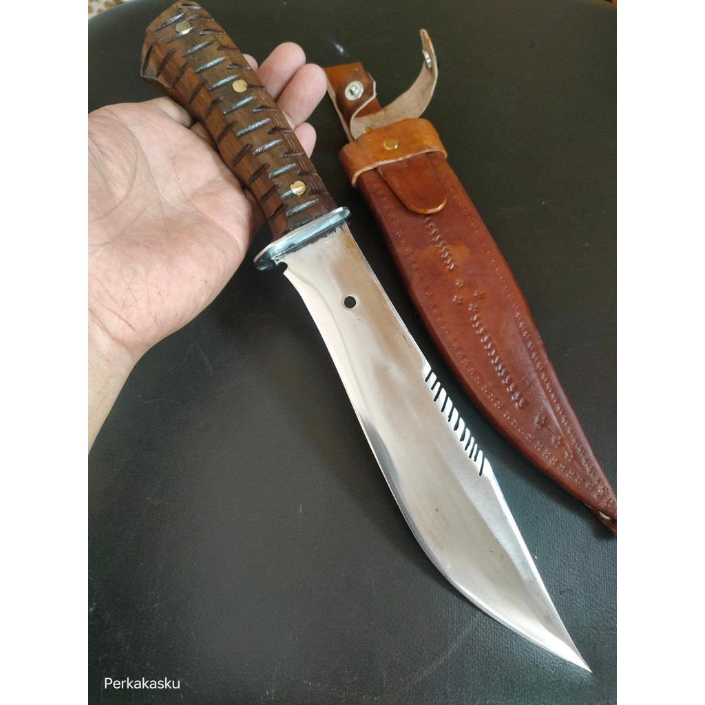 QS21XZ Pisau Bowie Rambo Survival Berburu dan Camping Baja Asli