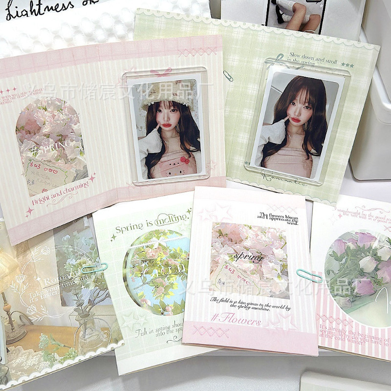 

10Pcs Korean Ins Spring Field Folding Card Back Kpop Star 3 Inch Photo Card DIY Packing Material Kawaii Card Message Fixed Board