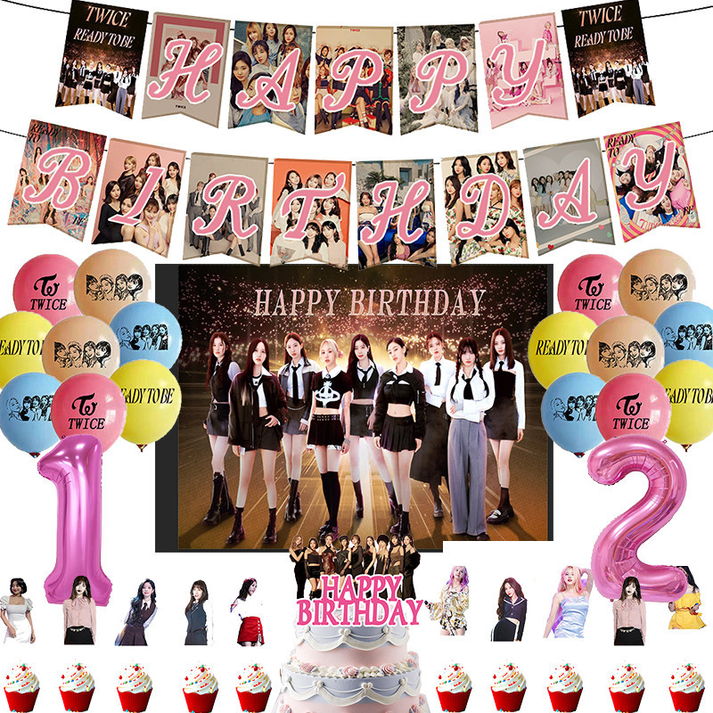 Singing Star KPOP Twice Birthday Party Decoration Latex Balloon Backdrop Banner Cake Topper Baby Sho