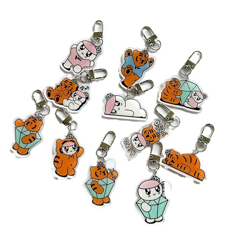 

KPOP Idol Group ST Acrylic Keychain Keyring Cartoon Tiger Pendant Key Ring Fans Collection Jewelry Gifts Cute Figures Key Chain