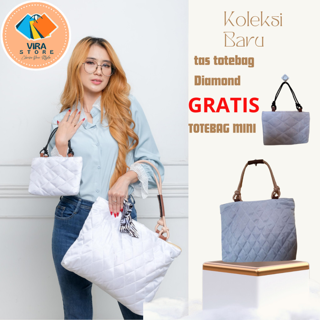 VIRABAG - Tas Puffy bag / totebag diamond / tote bag puffy / tas tote bag besar resleting /gratis to