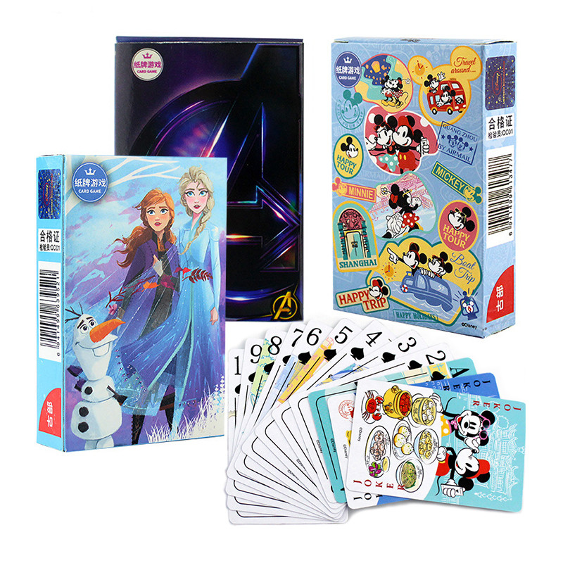 

54Pcs/Box Disney Paper Playing Cards Mickey Avengers Frozen Anime Poker Cards Child Adult Desktop Games Toys