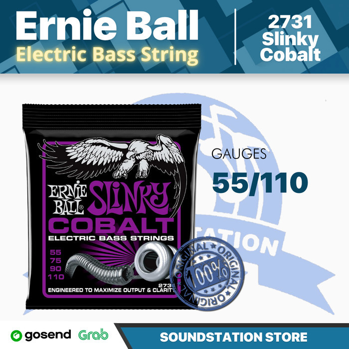 Ernie Ball 2731 Power Slinky Cobalt Electric Bass Strings, 55-110 | Senar Bass Asli  100% ORIGINAL  