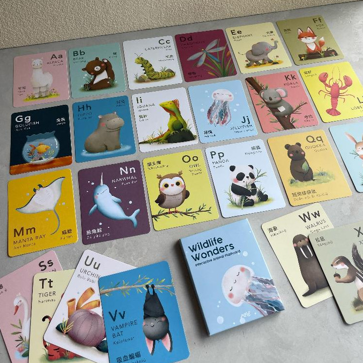 Flash Card Alphabet Animal Binatang Inggris Mandarin Indonesia Bahasa Flashcard Baby Kids Toddler Ed