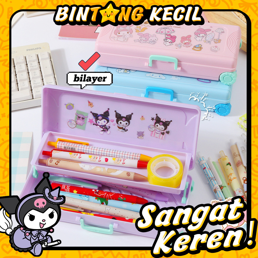 

Sanrio Seri Tempat Pensil Koper Ganda Kuromi Tempat Pensil Multifungsi Termasuk Stiker Lucu