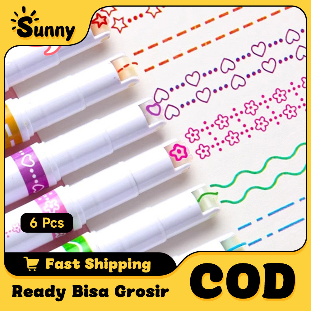 

Pulpen Roller Pen Higlighter Spidol Garis 6 Pcs/Set Desain Cantik Warna Warni Motif Lucu Pulpen Roller Pen Cocok untuk Belajar dan Kerja
