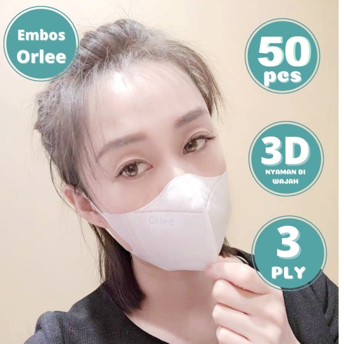 

Masker Duckbill 3ply Dewasa isi 50 Orlee 3D Face Mask Earloop Kemenkes - Putih