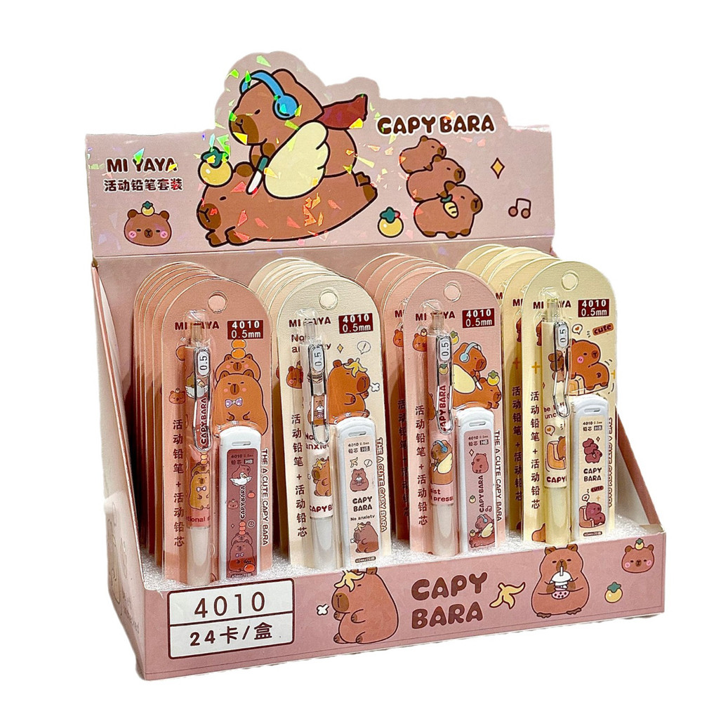 

0.5mm Kawaii Capybara Mechanical Pencil Set With Refill Leads Eraser Cute School Office Writing Pencils Cartoon Stationery Gift