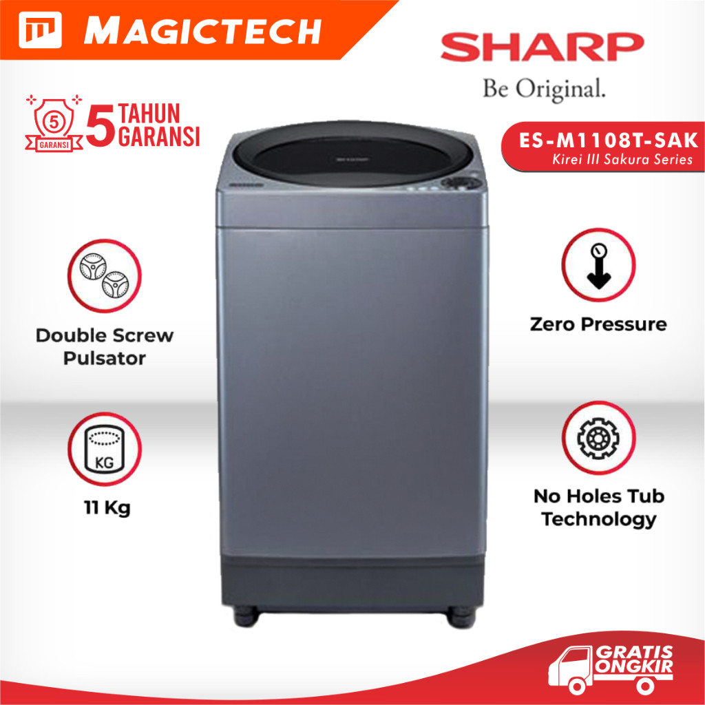 MESIN CUCI SHARP 11 KG ES-M1108T-SAK 1 TABUNG AUTOMATIC TOP LOADING